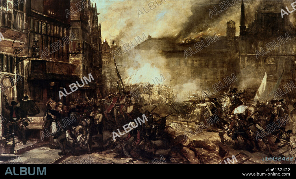 HENDRIK LEYS. LA FURIA ESPAÑOLA 4/11/1576 - PINTURA HISTORICISTA - SIGLO XIX.