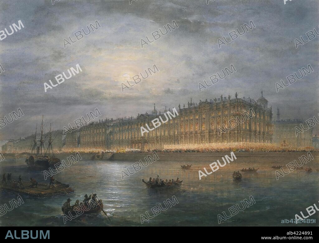 VASILY SADOVNIKOV. 'Winter Palace by Night'. Series of drawings (13 sheets) "?ourt life in Gatchina in 1859". Russia, 1857. Dimensions: 27,6x38,9 cm.