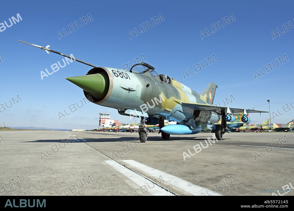 Romanian Air Force ground attack version MiG-21 LanceR A on the ramp at Camp Turzii, Romania. This version was grounded leaving the role to che C version.