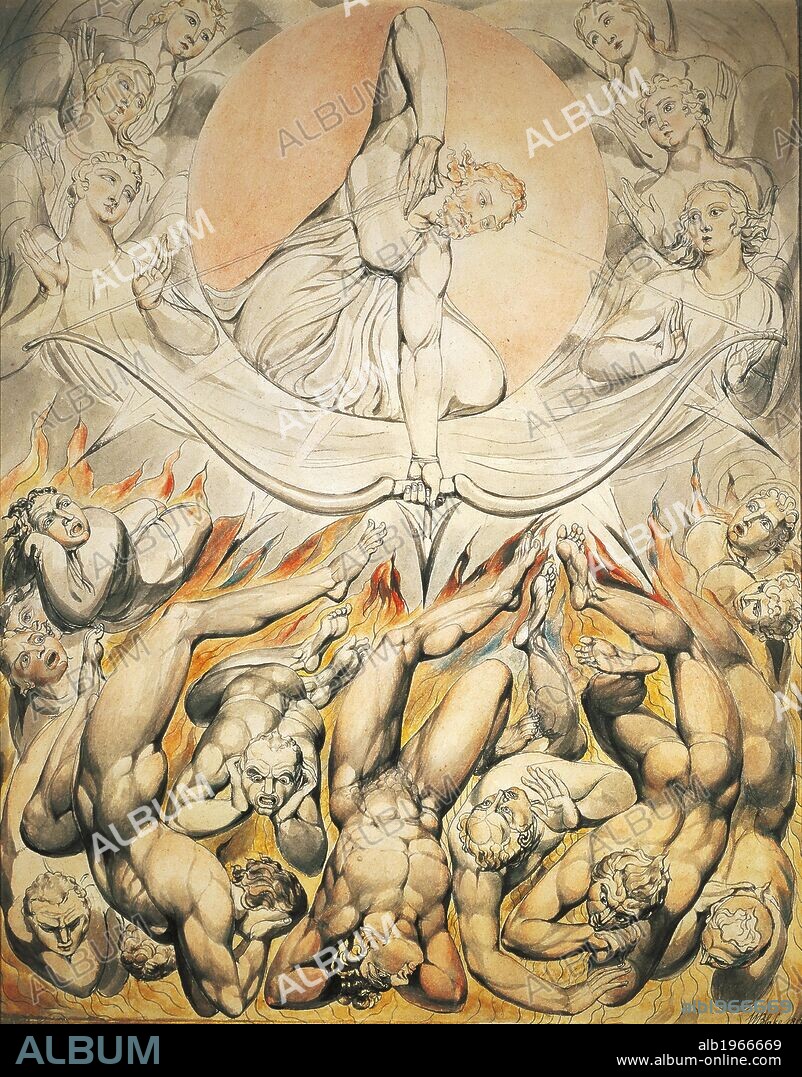Casting the rebel angels into Hell, illustration from the Bible, by William Blake (1757-1827).