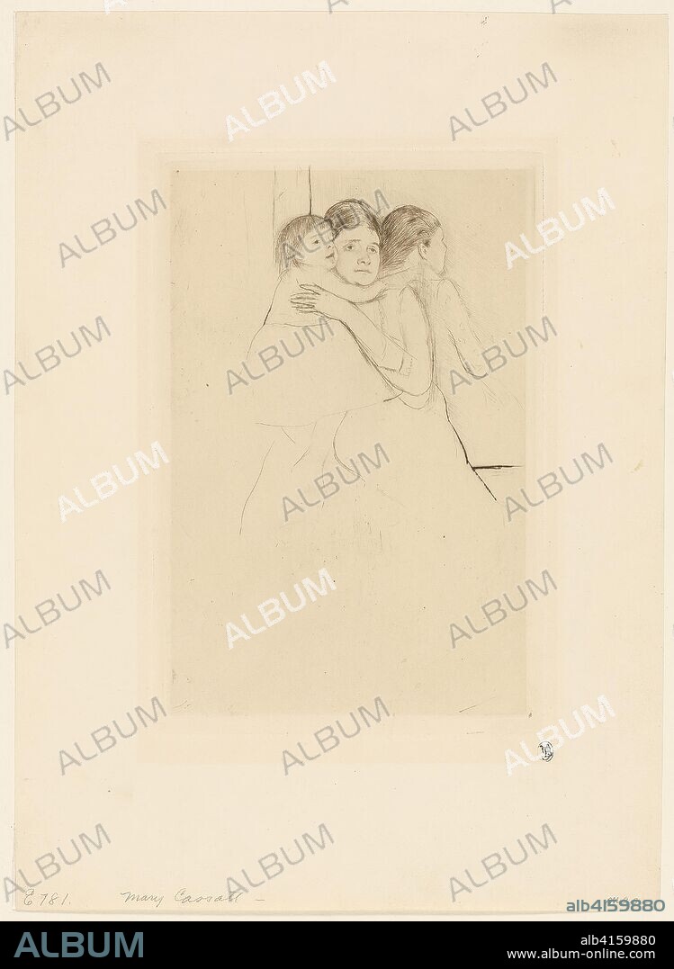 Mother Berthe Holding Her Child. Mary Cassatt; American, 1844-1926. Date: 1889. Dimensions: 220 x 144 mm (image); 236 x 159 mm (plate); 367 x 262 mm (sheet). Drypoint on cream wove paper. Origin: United States.