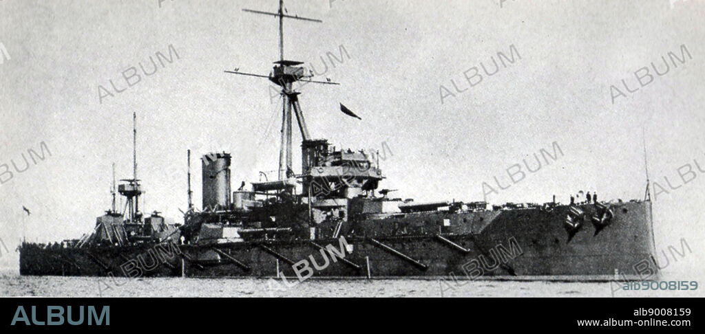 HMS 'Dreadnought': The first modern battleship, she was built at the Royal Naval Dockyard, Portsmouth, England, and brought into service in 1906. Decommissioned in 1919, she was scrapped in 1923.