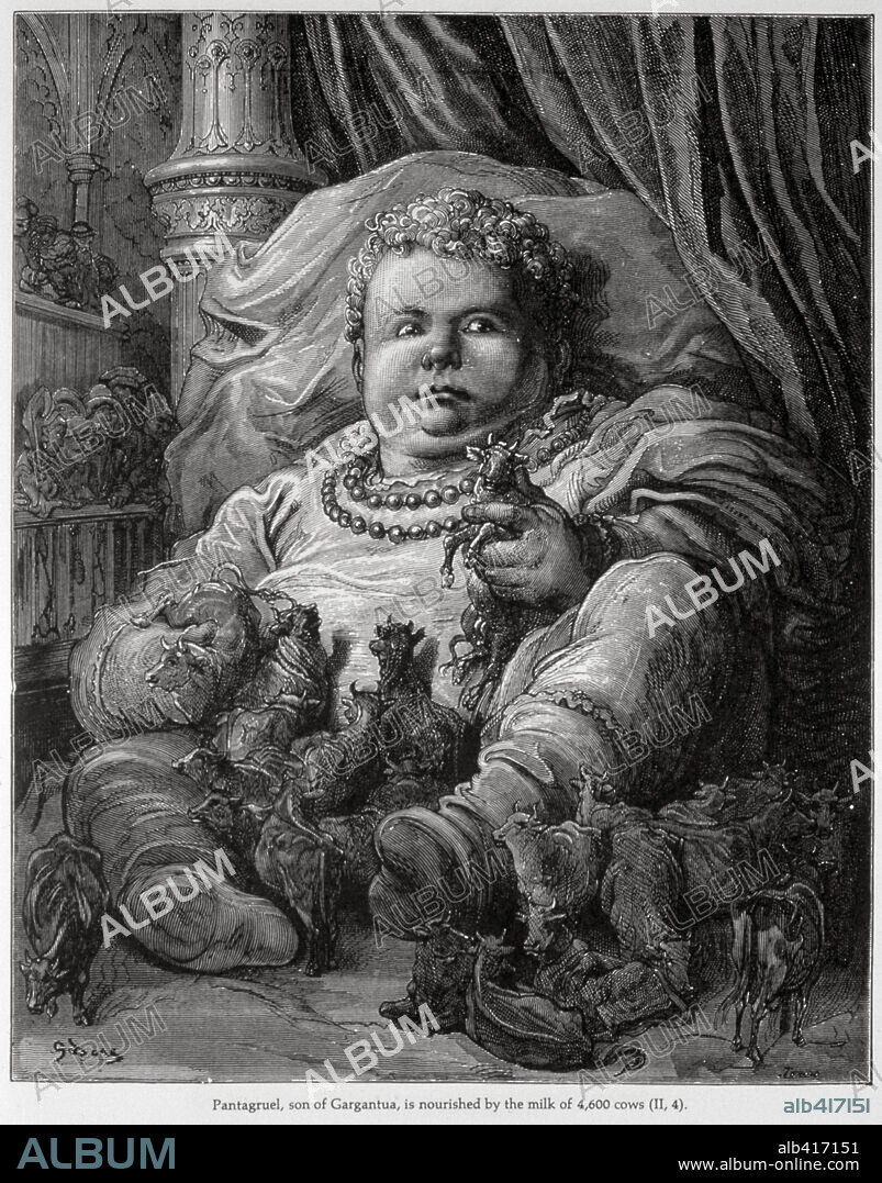 PAUL GUSTAVE DORÉ. Scene from Rabelais Gargantua and pangruel . Illustration by Gustave Dore , 1854.