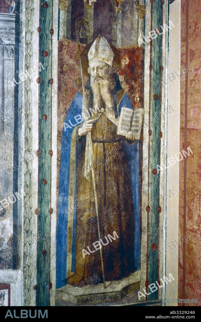 St Gregory, Gregory I, the Great (540-604), Pope from 590. Fresco in the Chapel of Nicholas V, Vatican, Rome, dedicated to St Stephen and St Laurence: Fresco by Fra Angelico (c1400-55) Italian painter. Early Renaissance. Media: tempera, panel. Fra Angelico's frescoes for Pope Nicholas V's private Vatican chapel (c. 1448-9) depict select scenes from the lives of early Christian martyrs.
