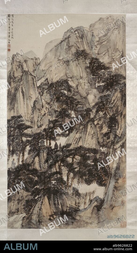 FU BAOSHI. Landscape with mountains and trees, September - October 1943. Dimensions: height x width: mount 200 x 77 cm approx.height x width: painting 109.8 x 61.5 cm.
