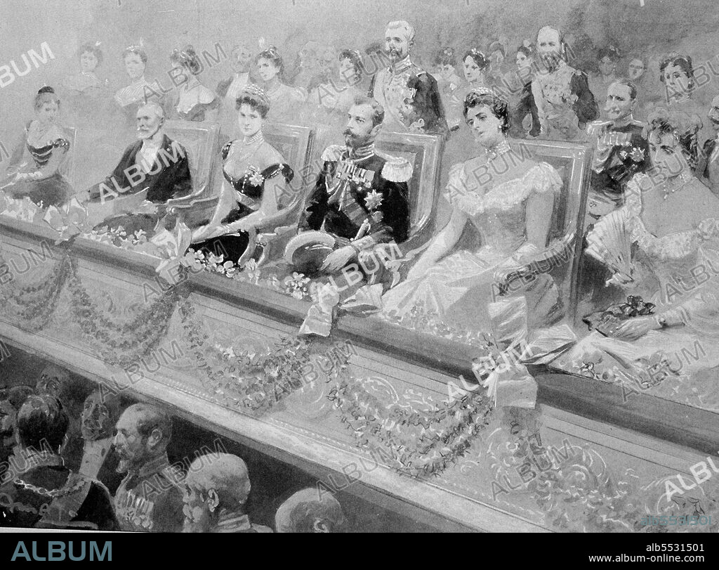 NICOLAS II. ZAR DE RUSIA . 1868 - 1918. VISITA A FRANCIA , AÑO 1901. REPRESENTACION TEATRAL DE GALA CON LA PRESENCIA DE LOS SOBERANOS RUSOS Y DEL PRESIDENTE DE LA REPUBLICA FRANCESA.