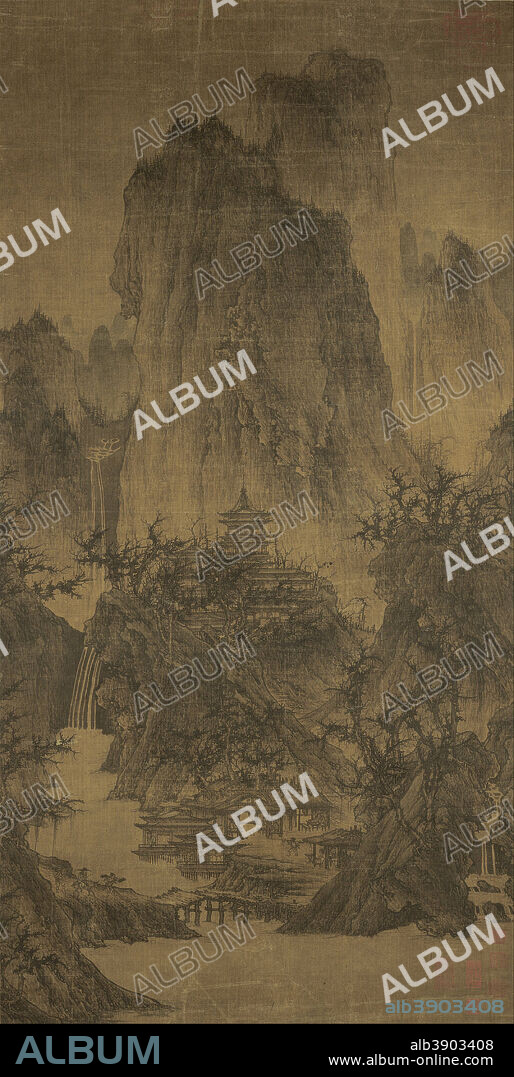 LI CHENG. A Solitary Temple Amid Clearing Peaks. Date/Period: 960 - 1127. Painting. Hanging scroll, ink and slight color on silk Hanging scroll, ink and slight color on silk. Height: 1,117.60 mm (44 in); Width: 559.05 mm (22 in).