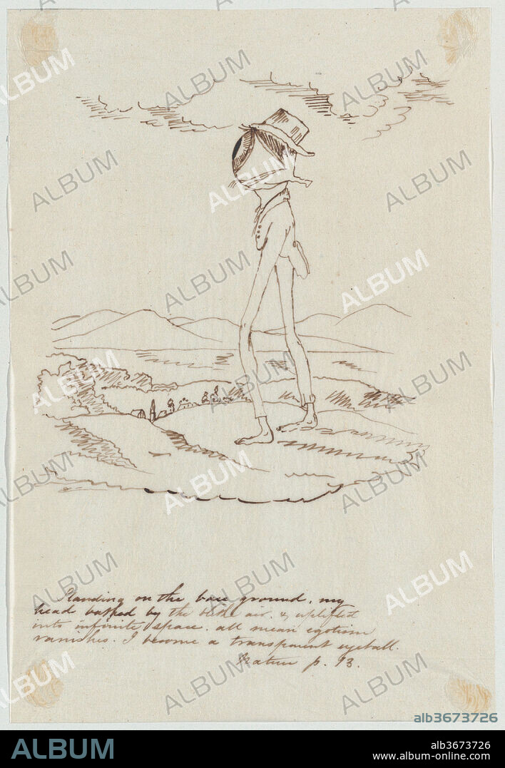 Standing on the Base Ground...I Become a Transparent Eyeball (Illustration for Ralph Waldo Emerson's "Nature"). Artist: Christopher Pearse Cranch (American, Alexandria, Virginia 1813-1892 Boston, Massachusetts). Dimensions: sheet: 8 3/8 x 5 11/16 in. (21.3 x 14.4 cm). Date: 1830-92.