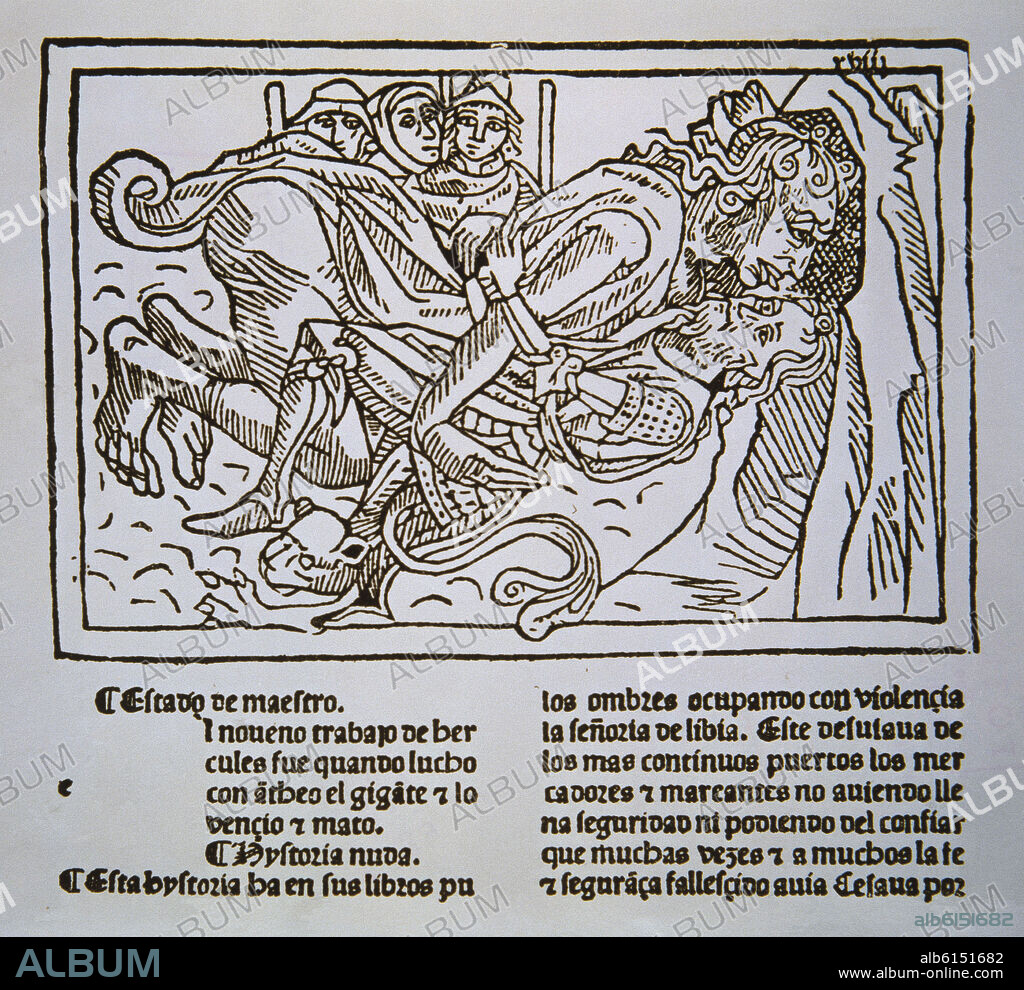 VILLENA ENRIQUE DE. LOS DOCE TRABAJOS DE HERCULES - GRABADO EN 1483.