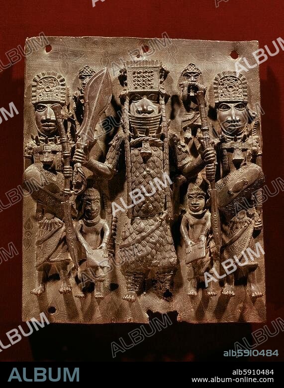 West Africa Benin, Nigeria, 16. Jh. Oba (King of Benin) with his attendants. Bronze relief, hight 44 cm. Lagos (Nigeria), National Museum.