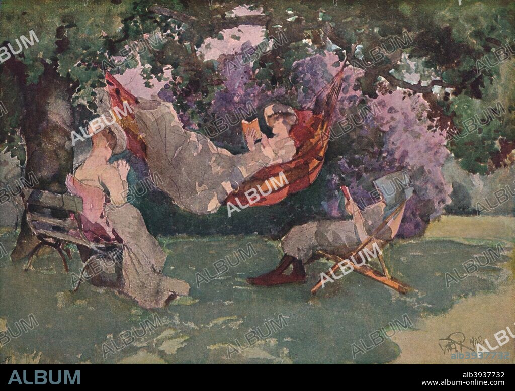 In The Garden, 1902. After a water colour by William Bruce Ellis Ranken (1881-1941). From The Studio Volume 29 [London Offices of the Studio, London, 1903.].