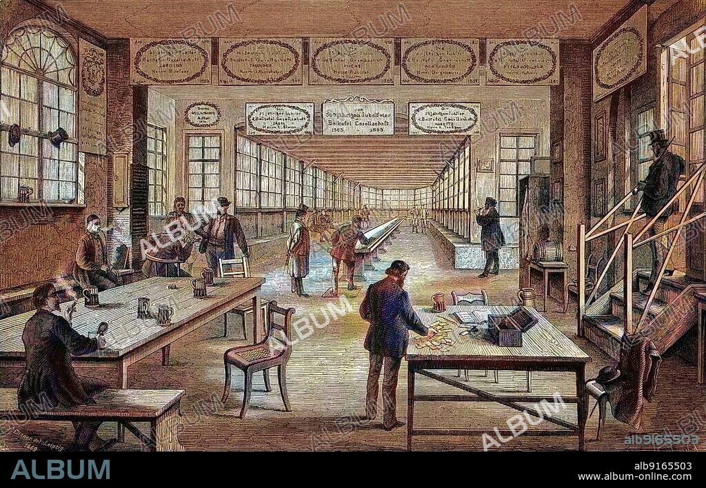 In the Belltafel at Breslau, today Poland, historical woodcut, ca. 1880, digitally restored reproduction of an original from the 19th century, exact original date not known, coloured.