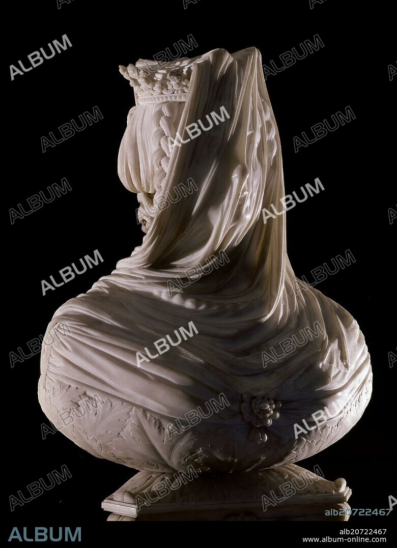 CAMILLO TORREGGIANI. ISABEL II VELADA (VISTA DE ESPALDAS) - SIGLO XIX - MARMOL DE CARRARA - 65x57x47,5.