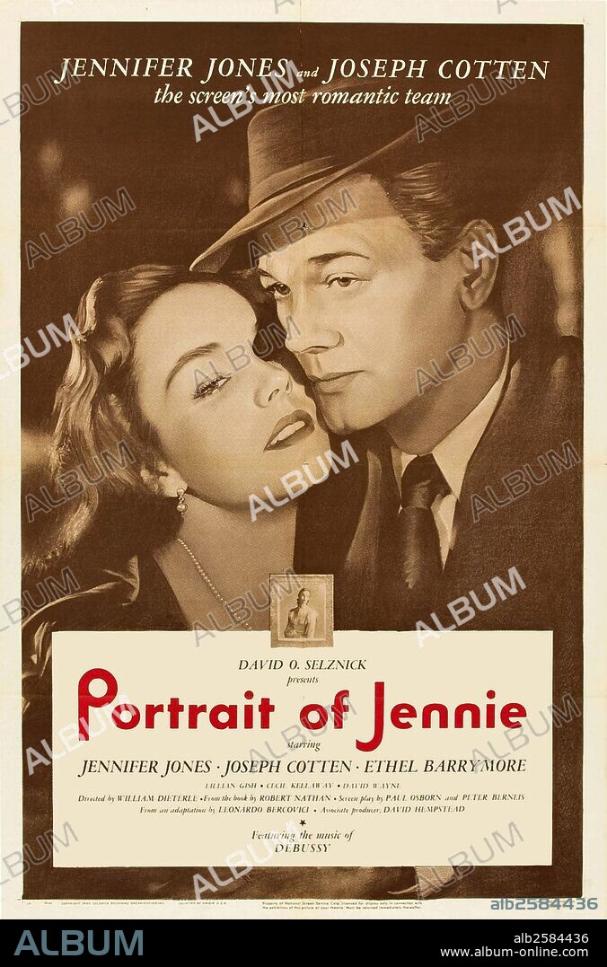 Poster de JENNIE, 1948 (PORTRAIT OF JENNIE), dirigida por WILHELM DIETERLE. Copyright SELZNICK FILMS.