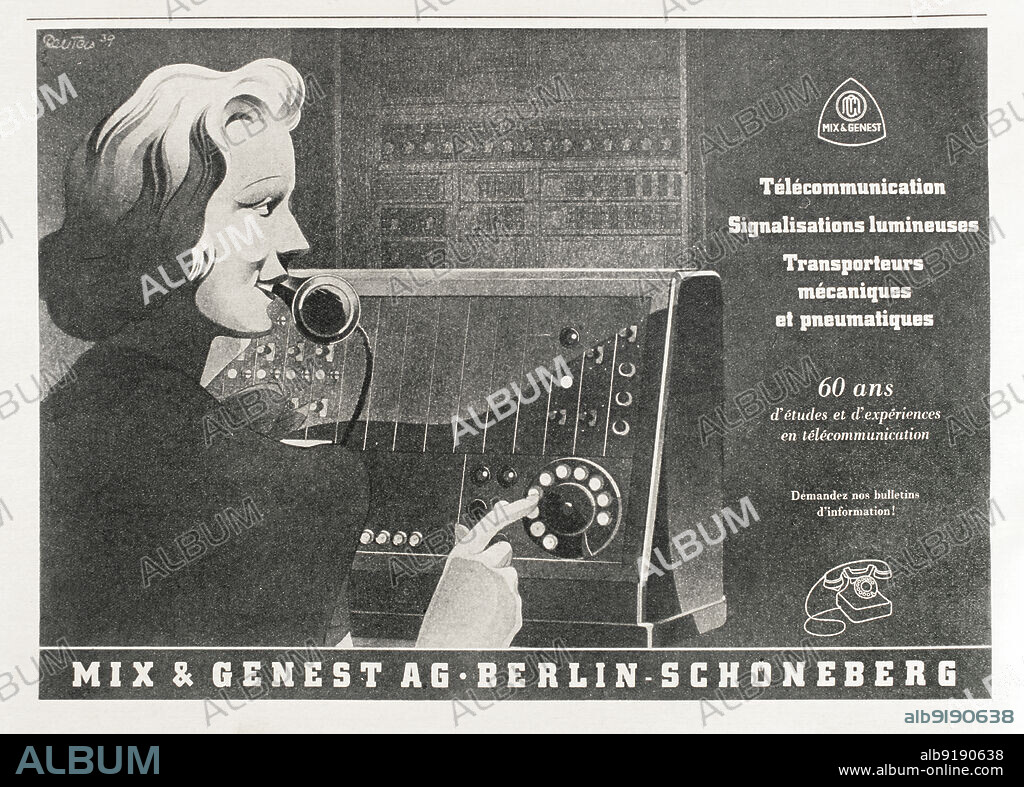 Advertisement for Mix & Genest telephony products on one of the inside pages of the magazine "Signal", issue number 8 (25 July 1940) of the French edition. This German company was founded on 1 October 1879 by the industrialist Wilhelm Mix and the engineer Werner Genest. "Signal" was published between April 1940 and April 1945 and was the main propaganda organ of the German army during the Second World War.