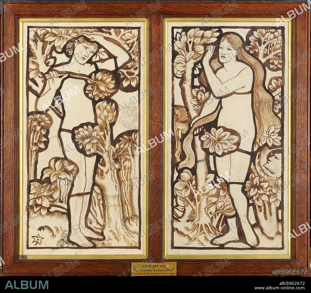Adam, 1862, Eve, 1862 (right) Framed together Sir Edward Burne-Jones (d.1898), Art Movement, Pre-Raphaelite, 19th Century, Ink, Pencil, Cartoon, Design, Mixed media, Female, Male, Nature, Works on Paper.