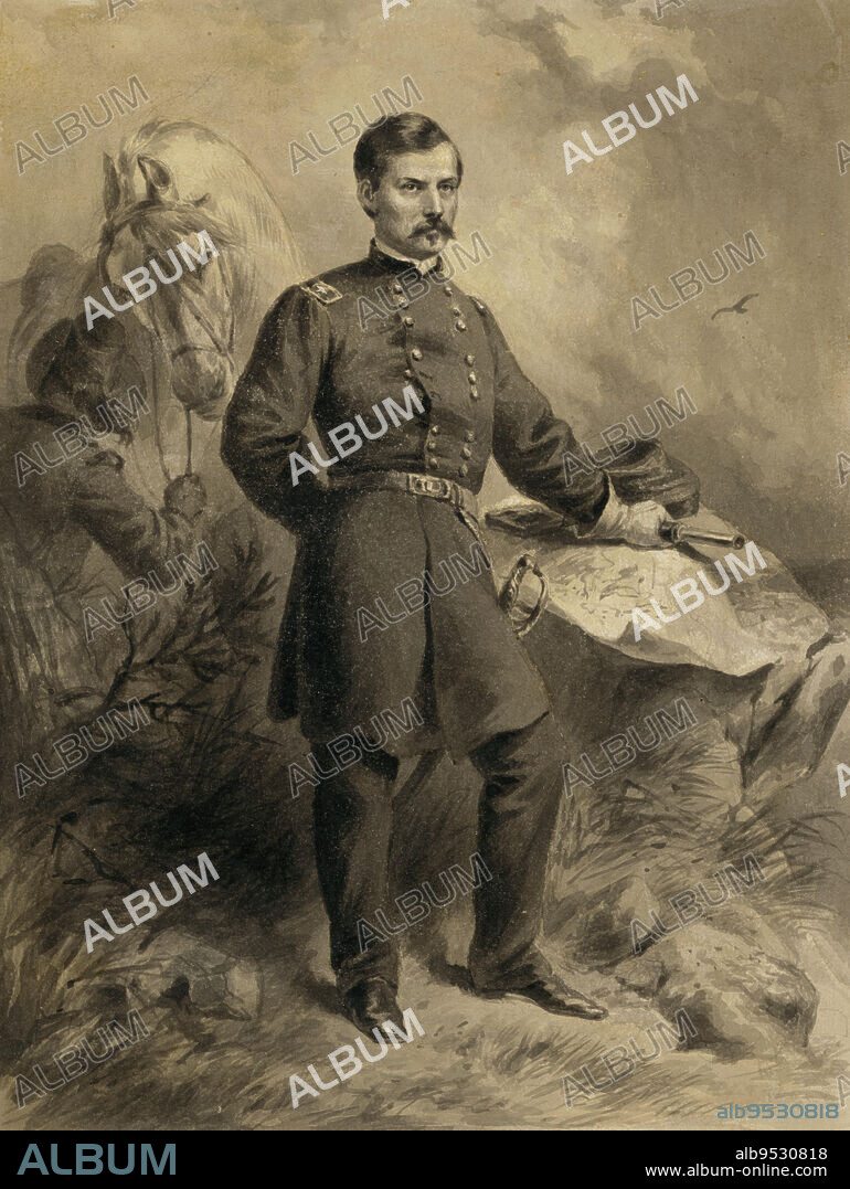 MATTHEW B. BRADY (copy) and FELIX OCTAVIUS CARR DARLEY. George Brinton McClellan. Date: c. 1862. Ink wash over pencil on paper.