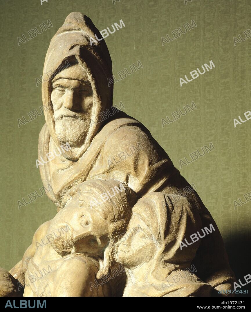 Pieta Bandini, 1547-1555, by Michelangelo (1475-1564), marble sculpture. Detail.