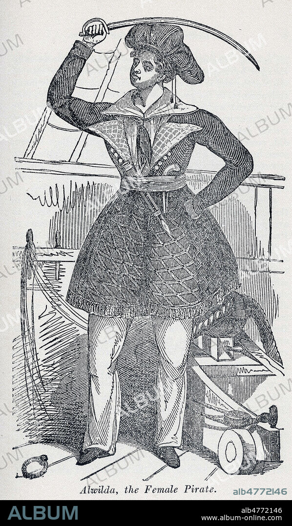 ALWILDA, la femme pirate. Gravure sur bois de 1837 pour 'The pirate's own book Boston' par Charles ELMS. Edition de 1924 a Salem (XIXeme s., 19eme s., 19e s.) Credit Jean Vigne/KHARBINE-TAPABOR.