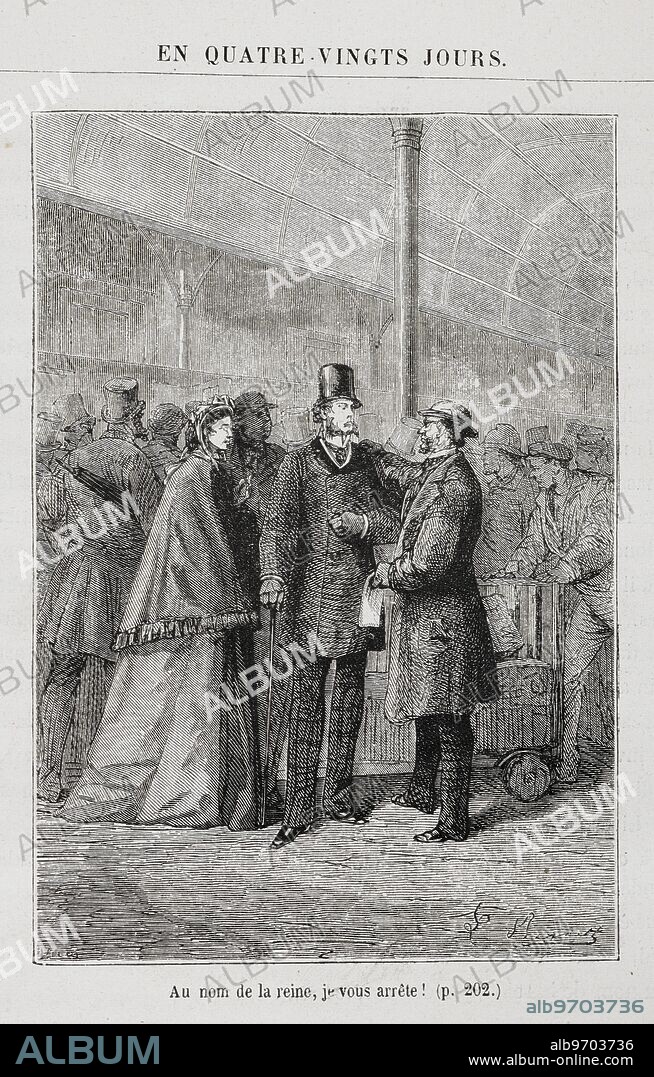 Phileas Fogg arrested by Inspector Fix . Characters in the novel ' Around the World in Eighty Days '.