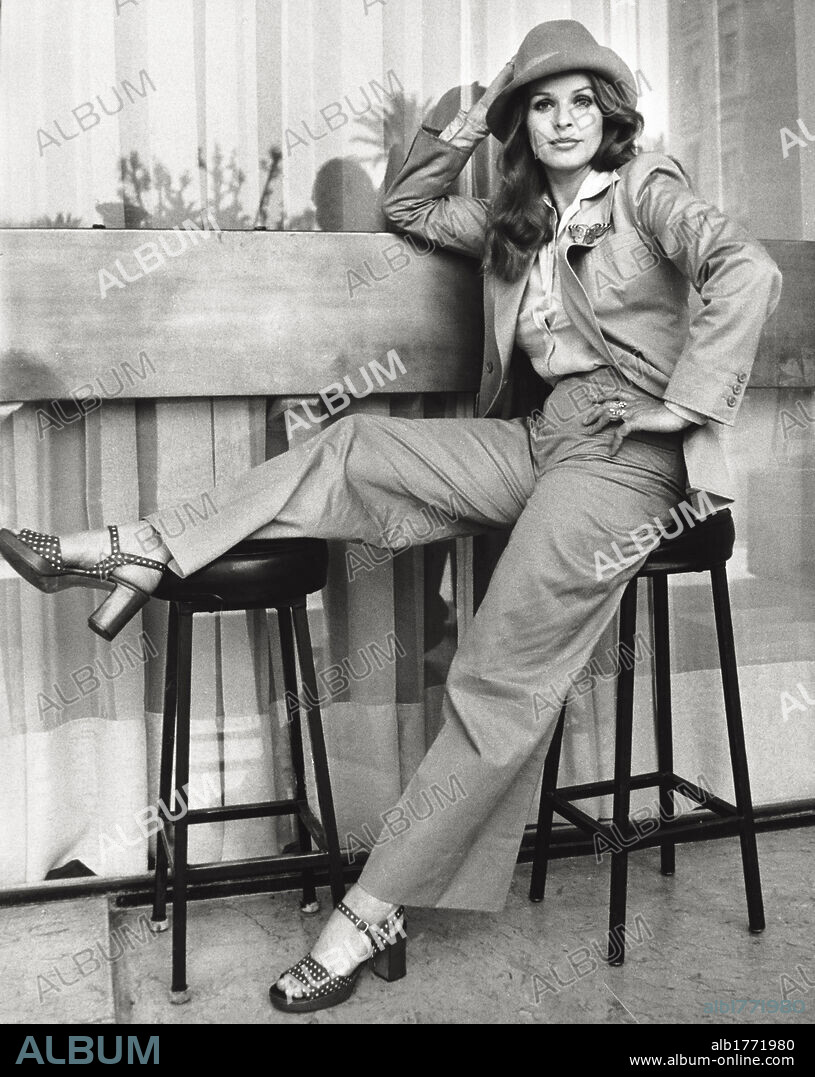 Senta Berger posing. Austrian actress Senta Berger sitting. Cannes, 1973.