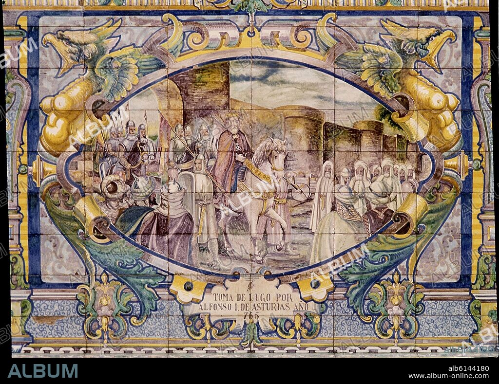 REPRESENTACION DE LUGO - TOMA DE LUGO POR ALFONSO I DE ASTURIAS - MOSAICO DE LA PLAZA DE ESPAÑA DE SEVILLA - SIGLO XX.
