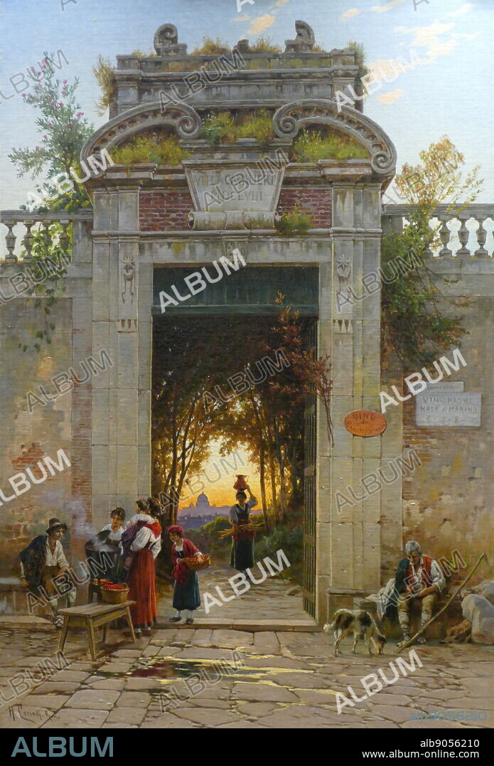 Sunset through a gateway. By Hermann David Salomon Corrodi (1844 - 1905) Italian painter of landscapes and orientalist scenes.
