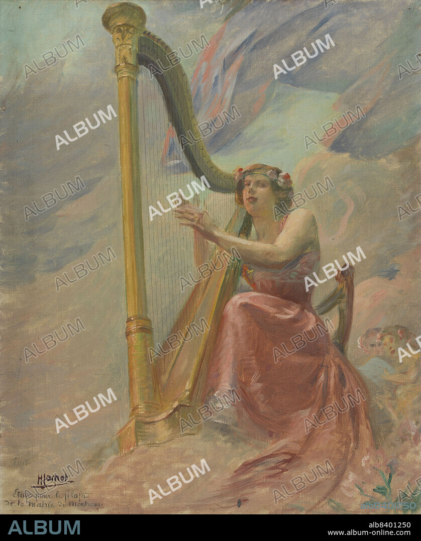 HENRI PIERRE JAMET. Esquisse pour la salle des mariages de la mairie de Montrouge : La Musique, c.1912. Music: the harp. Ceiling design.