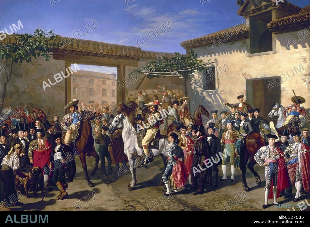 MANUEL CASTELLANO (1826-1880). 'Horses in a Courtyard by the Bullring before the Bullfight, Madrid', 1853, Oil on canvas, 168 x 245 cm.
