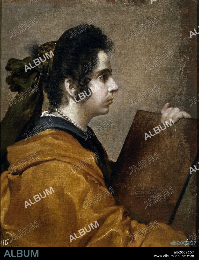 DIEGO VELÁZQUEZ. Diego Rodríguez de Silva y Velázquez / 'A Sybil (Juana Pacheco?)', ca.  1631, Spanish School, Oil on canvas, 62 cm x 50 cm, P01197.