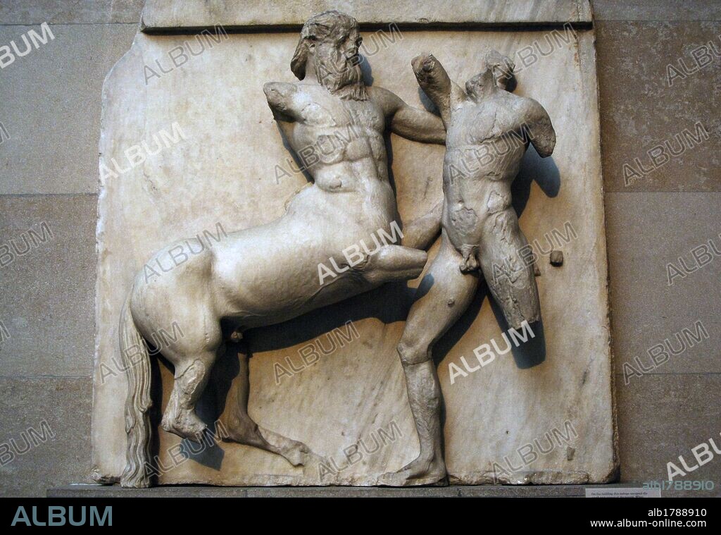 South metope XXXII from the Parthenon marbles depicting part of the battle between the Centaurs and Lapiths. 5th century BC. Athens. British Museum. London. United Kingdom.