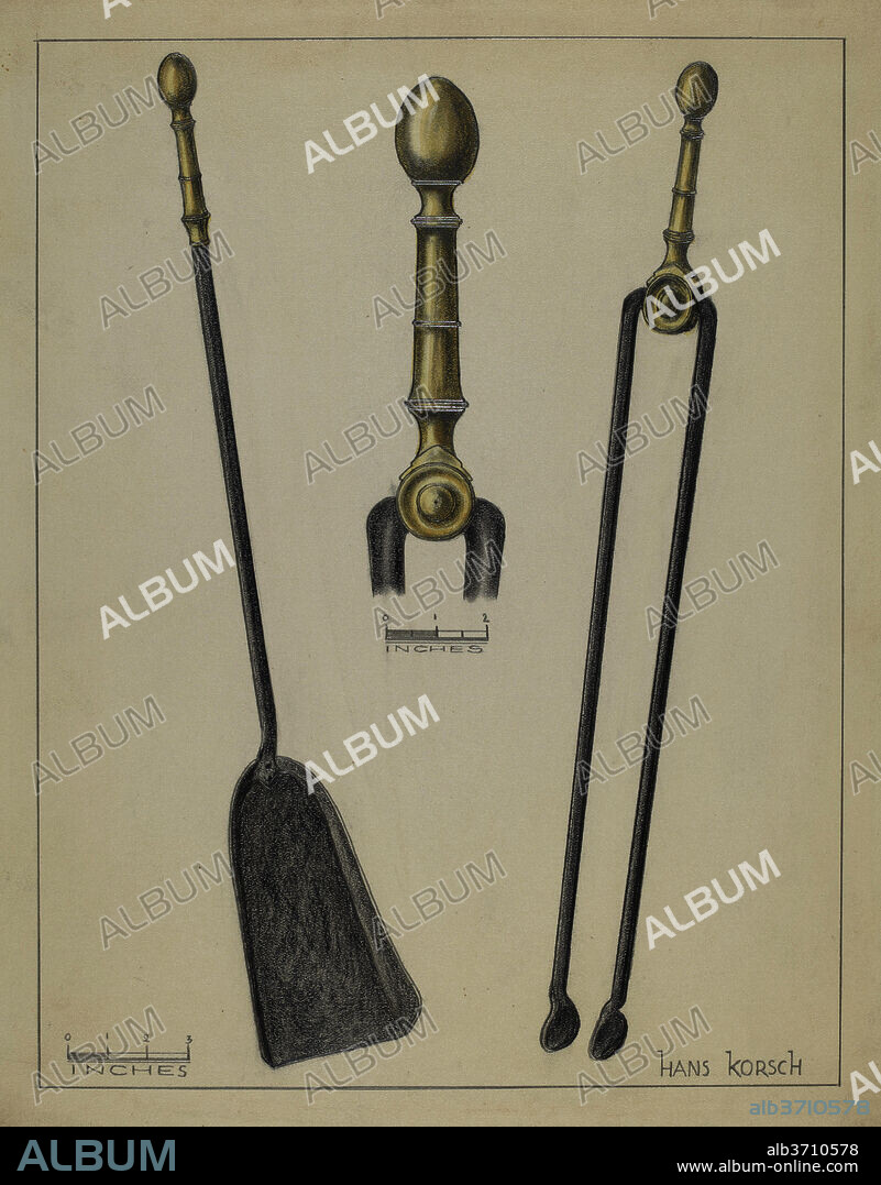 HANS KORSCH. Fire Tongs and Shovel. Dated: 1935/1942. Dimensions: overall: 29.4 x 22.8 cm (11 9/16 x 9 in.). Medium: watercolor and graphite on paperboard.
