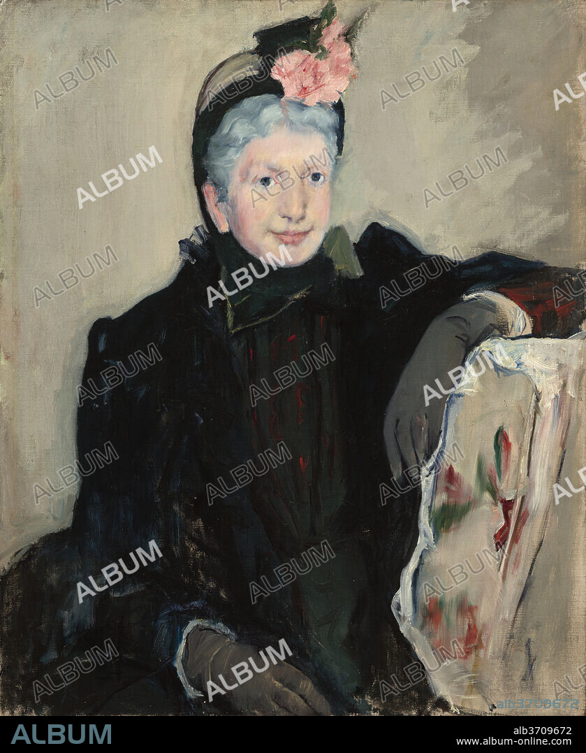 MARY CASSATT. Portrait of an Elderly Lady. Dated: c. 1887. Dimensions: overall: 72.9 x 60.3 cm (28 11/16 x 23 3/4 in.)  framed: 100.3 x 84.1 cm (39 1/2 x 33 1/8 in.). Medium: oil on canvas.