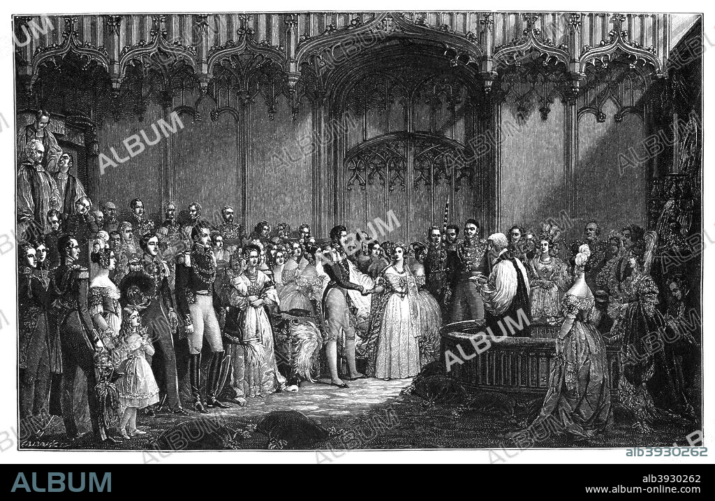 The Marriage of Queen Victoria and Prince Albert, 1840, (1900). The Queen married Prince Albert in 1840, at the Chapel Royal St James's Palace, London. Illustration from The life and times of Queen Victoria by Robert Wilson, (1900).