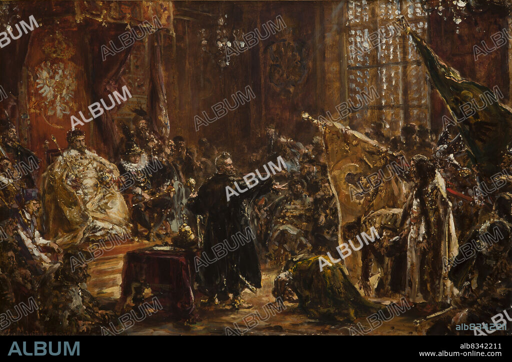JAN ALOJZY MATEJKO. Presentation of Czar Vasili Shuisky by the hetman Stanislaw Zolkiewski at the Warsaw Sejm in 1611.