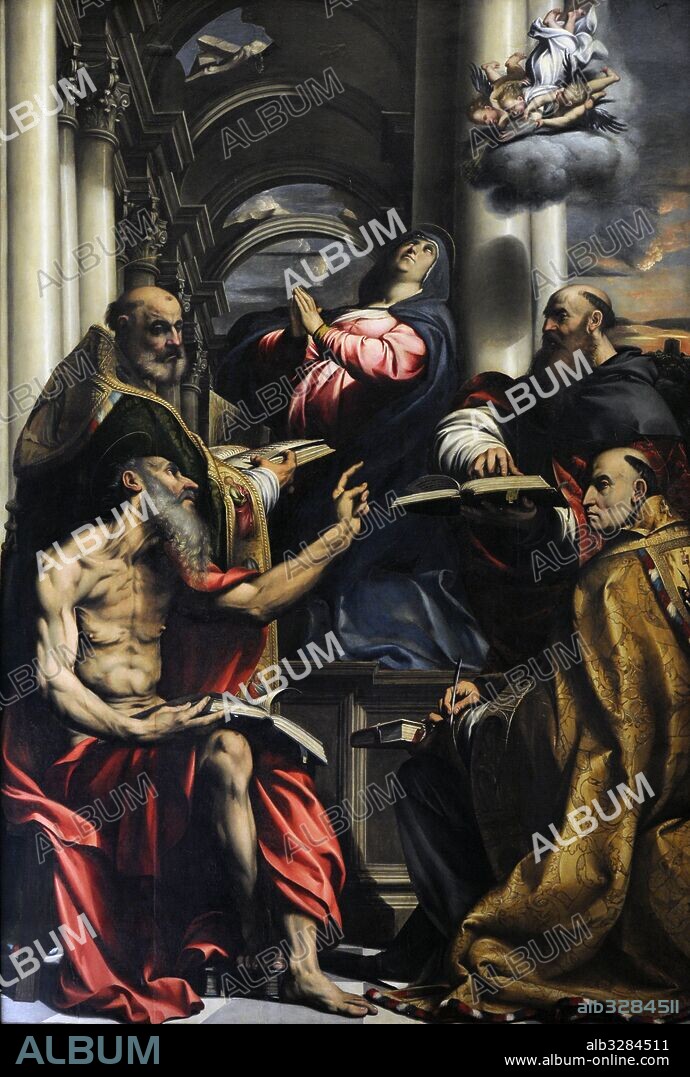 Il Pordenone, Giovanni Antonio de Sacchis, called (ca.1484-1539). Italian painter. Dispute on the Immaculate Conception, ca.1528. Farnese Collection. National Museum of Capodimonte. Naples. Italy.