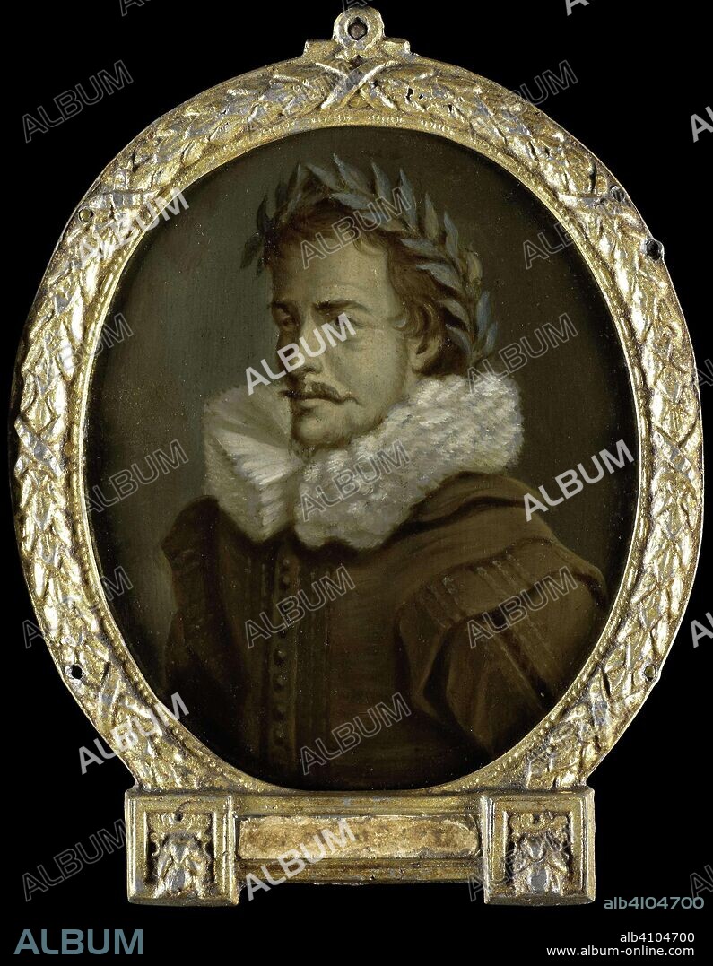 Portrait of Jan Janszoon Starter, Poet in Leeuwarden and Amsterdam. Painter: Arnoud van Halen. Print maker: Jan van de Velde (II) (copy after). Dating: 1700 - 1732. Measurements: h 11 cm × w 9.5 cm.