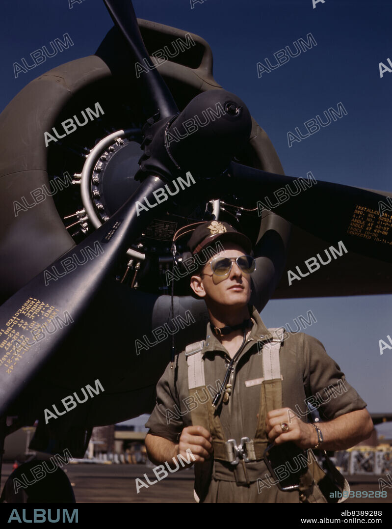 ALFRED T PALMER. Lieutenant "Mike" Hunter, Army pilot assigned to Douglas Aircraft Company, Long Beach, Calif.