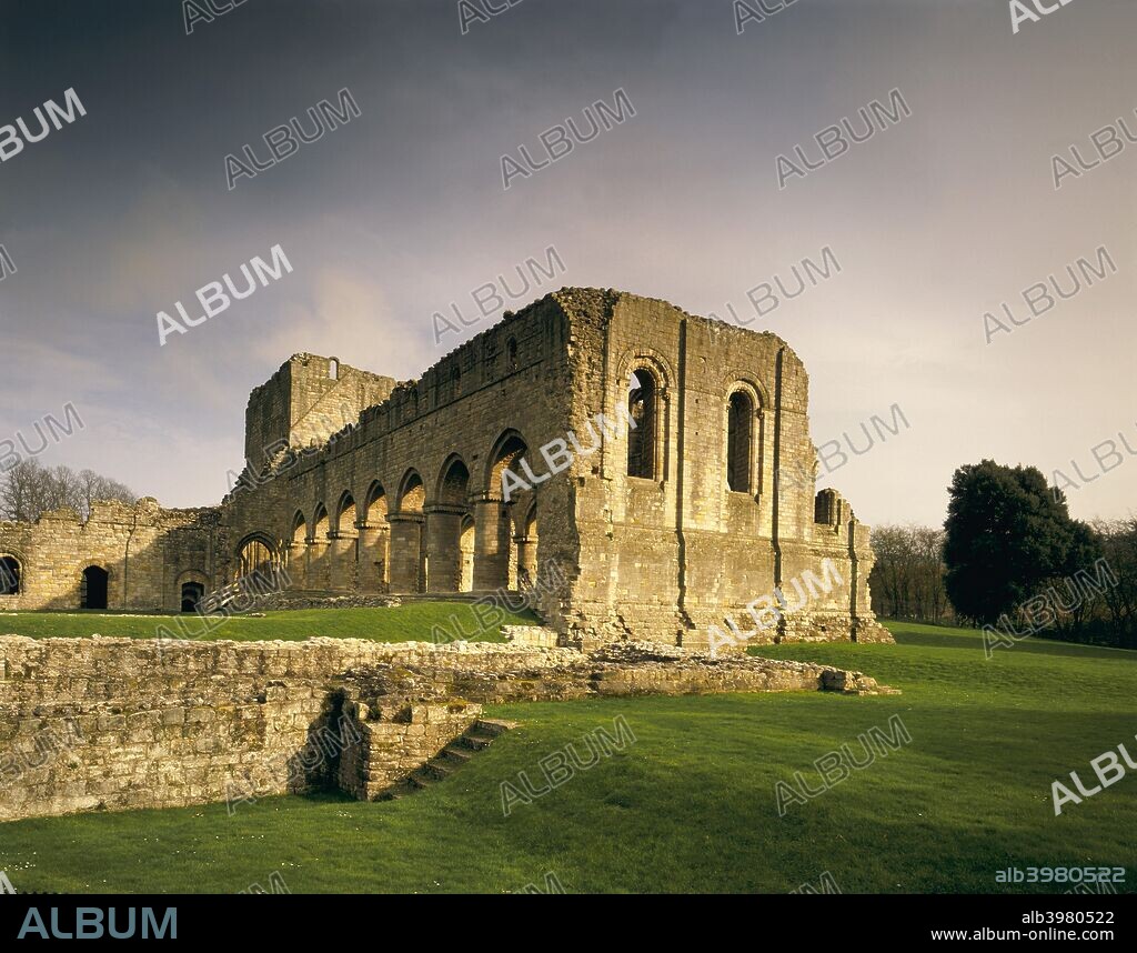Abbey church from West, Buildwas Abbey, Shropshire, 1990.