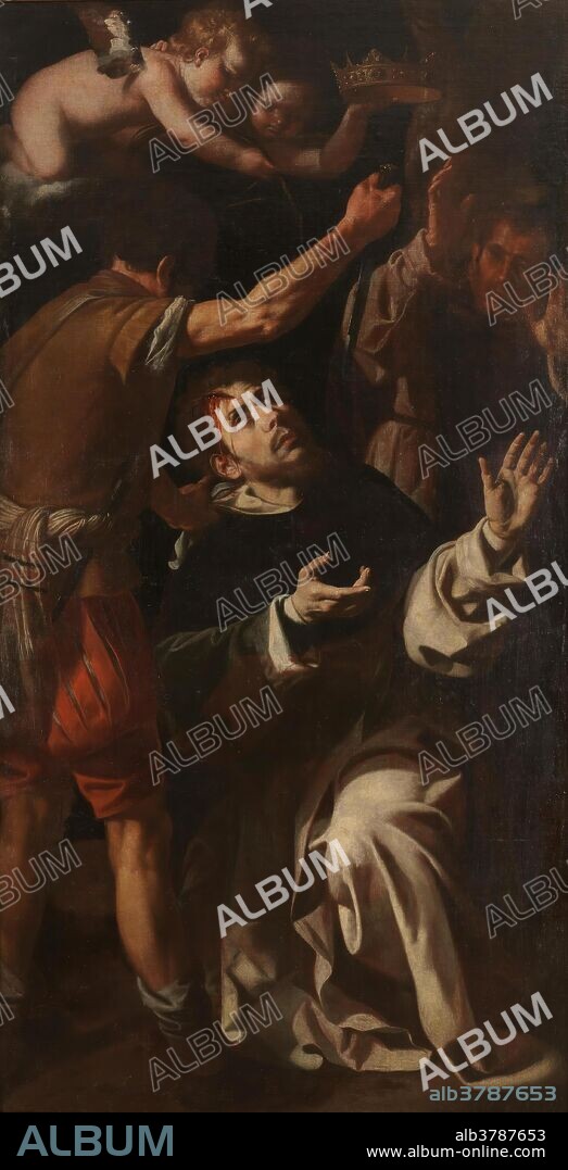 JERÓNIMO JACINTO DE ESPINOSA. Jerónimo Jacinto Espinosa / 'Martirio de San Pedro Mártir'. Hacia 1650. Óleo sobre lienzo, 199,5 x 104 cm.