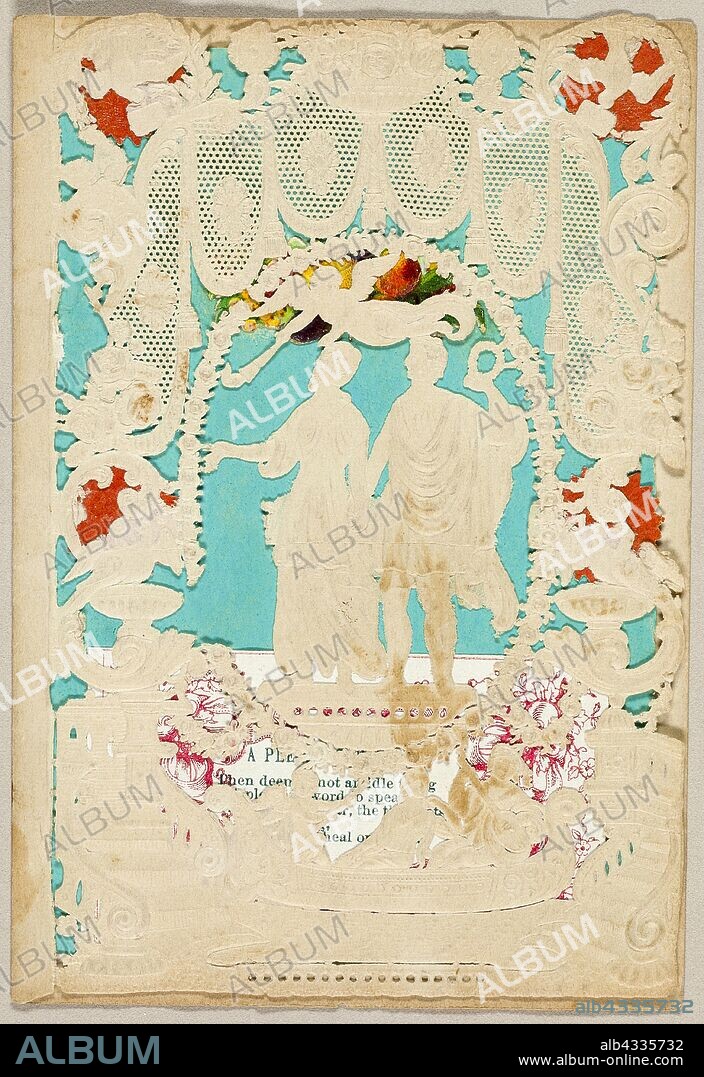 Untitled Valentine (Antique Couple with Putti), c. 1850, Thomas Wood, English, 19th century, England, Collaged elements under cut and embossed (designed) ivory wove paper, 124 × 85 mm (folded sheet).