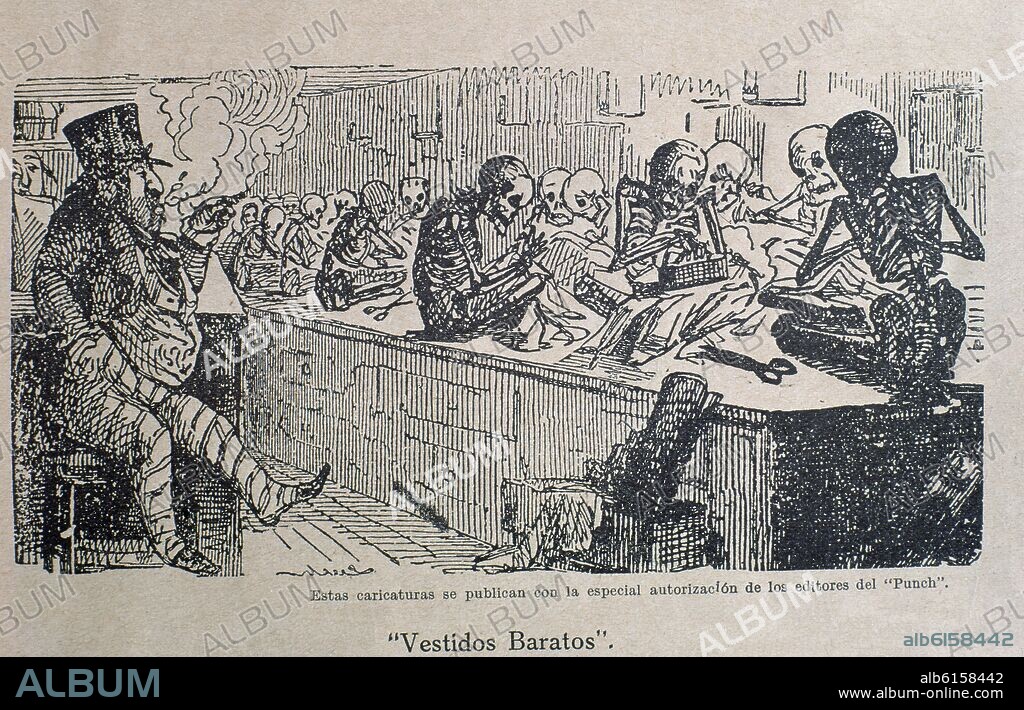 JOHN LEECH. VESTIDOS BARATOS - CARICATURA ECONOMICA - 1845 - CRISIS ECONOMICA DE INGLATERRA - PROCEDENTE DE LA REVISTA SATIRICA BRITANICA PUNCH.