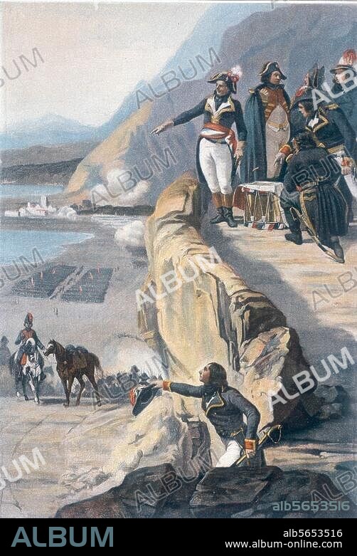 CLEMENT BOULANGER. Guerres révolutionnaires / 1re coalition. 1792-1797 / Campagne d'Italie du général Massena, combat de Zuccarello (Ligurie), 19 septembre 1795, entre les troupes françaises et autrichiennes. "COMBAT DE ZUCARELLO". Imp. coul. d'ap. peinture de C.Boulanger. (1805-1842). In : Victoires et Conquêtes. (..), Paris (Boussod, Valadon &Cie) v. 1900. Paris, Collection particulière.