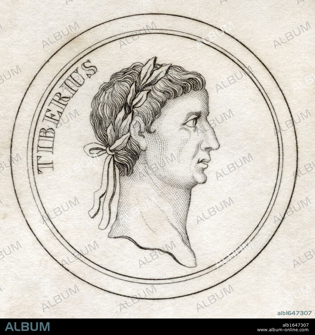 Tiberius I Tiberius Caesar Augustus born Tiberius Claudius Nero 42BC - 37AD Second Roman emperor From the book Crabbs Historical Dictionary published 1825.