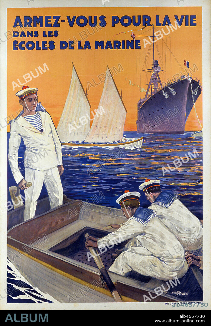 'Armez vous pour la vie dans les ecoles de la Marine'. Annee 20. Affiche pour l'engagement dans la Marine illustree par Albert SEBILLE (1874-1953)(ADAGP). Credit : Coll. Perrin/KHARBINE-TAPABOR.