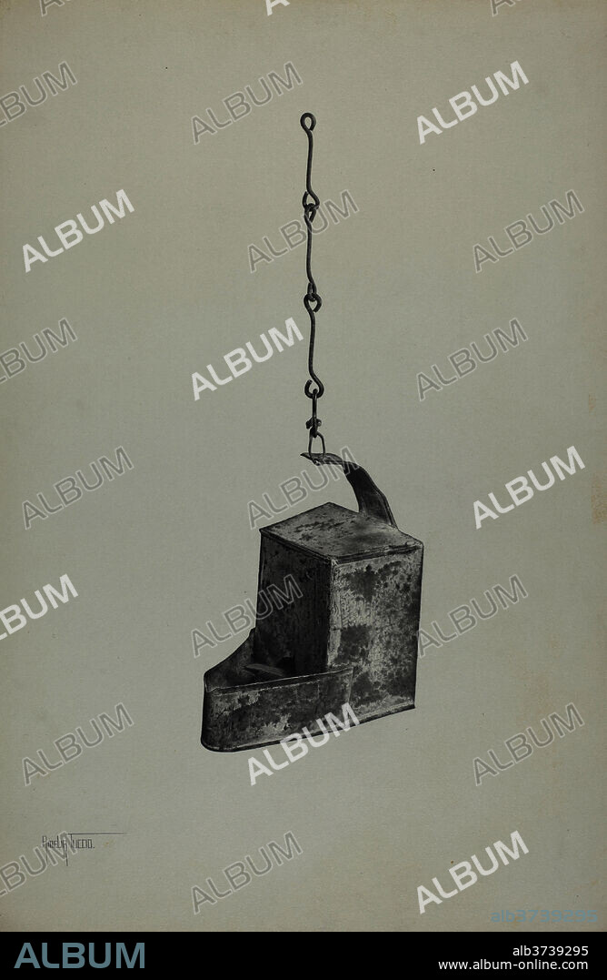 AMELIA TUCCIO. Betty Lamp. Dated: c. 1940. Dimensions: overall: 45.3 x 29.7 cm (17 13/16 x 11 11/16 in.)  Original IAD Object: 4 3/4" high; 2 5/8" wide; 4 9/16" wide. Medium: graphite on paperboard.