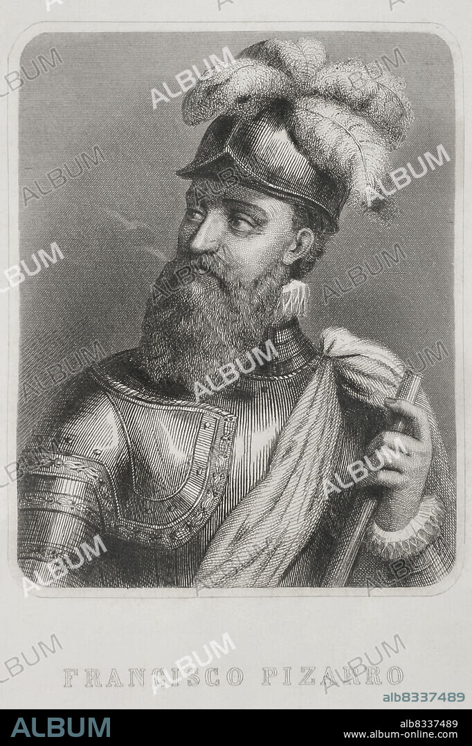 Francisco Pizarro (1478-1541). Spanish conqueror of the Inca empire. Portrait. Engraving. "Historia Universal", by César Cantú. Volume IV, 1856.