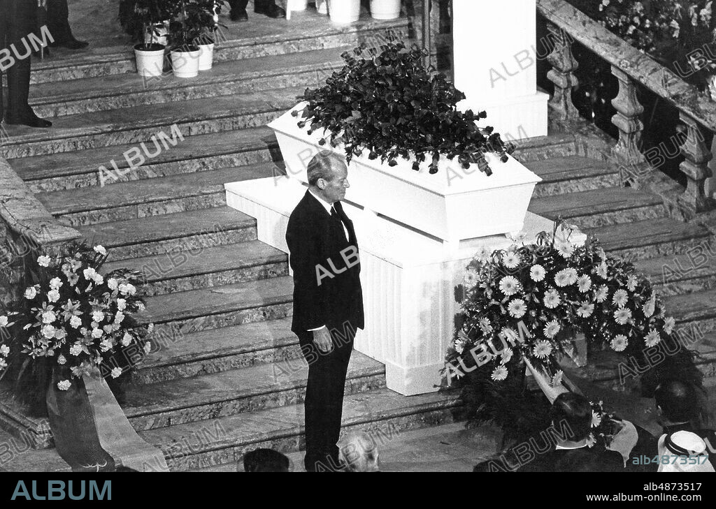 STOCKHOLM 1986-03-15. Willy Brandt, former West German Chancellor, has given a speech during the memorial service for Olof Palme in Stockholm City Hall.. Photo: Ronny Karlsson / Camera image / TT / Code: 3021. Publ HM 13/86.