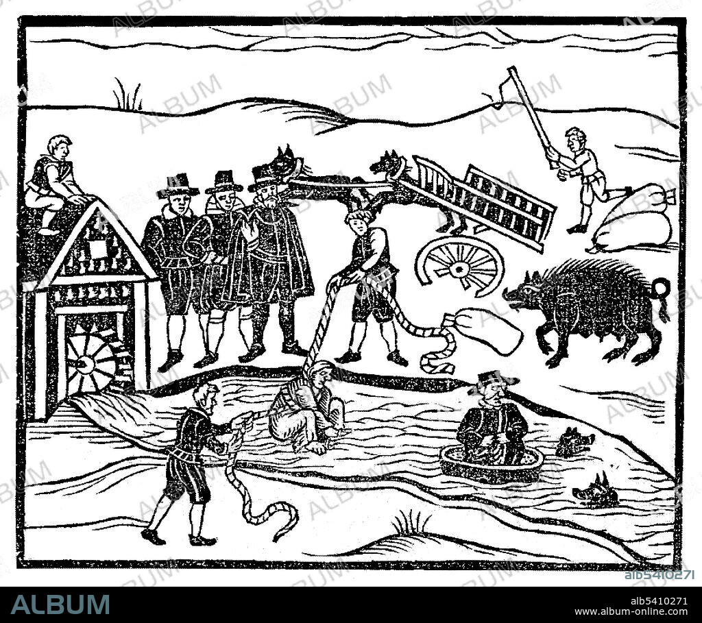 Trial by ordeal was a judicial practice by which the guilt or innocence of the accused was determined by subjecting them to a painful, usually dangerous, experience. The test was one of life or death, and the proof of innocence was survival. Ordeal by water was later associated with the witch-hunts of the 16th and 17th centuries, although in this scenario the outcome was an accused who sank was considered innocent, while floating indicated witchcraft. The ordeal would normally be conducted with a rope holding the subject connected to assistants sitting in a boat or the like, so that the person being tested could be pulled in if he/she did not float. Some argued that witches floated because they had renounced baptism when entering the Devil's service.