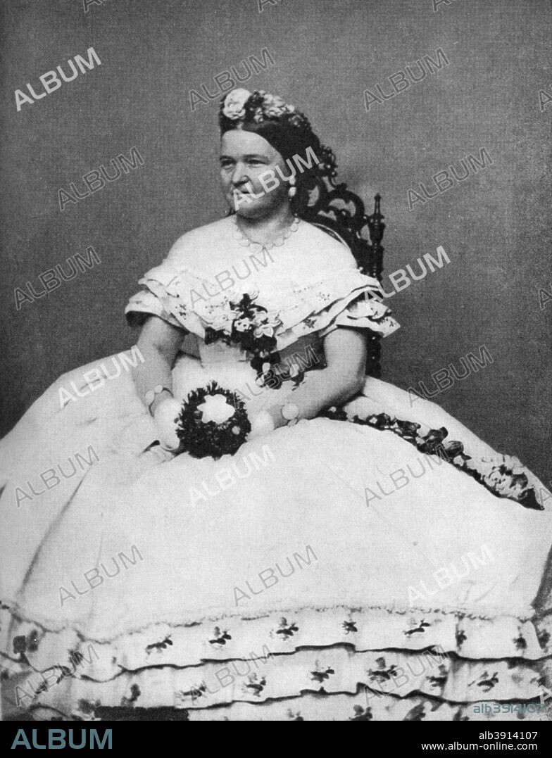Mary Todd Lincoln, wife of President Abraham Lincoln, c1860s, (1908). Mary Todd Lincoln (1818-1882) was First Lady of the United States from 1861 to 1865. Illustration from The Story of the White House, by Esther Singleton, Volume II, (Hodder and Stoughton, London, 1908).
